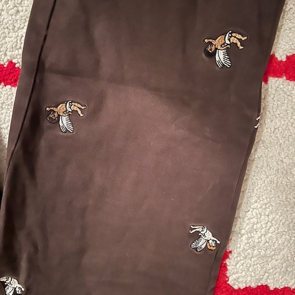 HOT LAVA Khaki Olive Green/Brown Work Wear Pants w/ Embroidered Cherubs - Picture 10 of 10